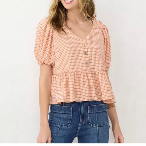 SOLD LAUREN Conrad peplum top Woman’s size XXL 
short sleeve neck Gingham che… - Picture 16 of 16